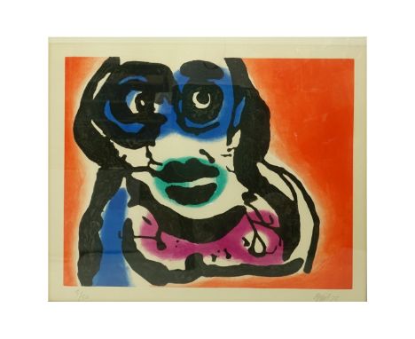Karel Christiaan Appel, Dutch (1921 - 2006) Lithograph on Paper "Face-Red" Signed and Numbered 5/50 in Pencil on Lower Margin