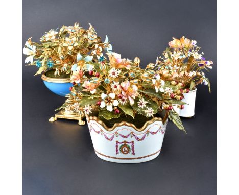 Grouping of Three (3) Vintage Gilt Metal and Enamel Flower Bouquets. Makers consists of Gorham and Coalport. Tallest measures