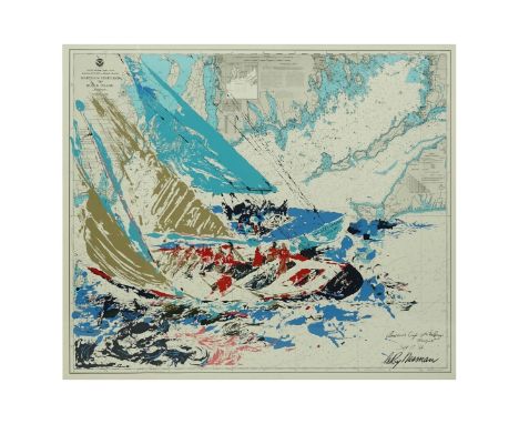 LeRoy Neiman (American 1921 - 2012) "America's Cup 19th Challenge Newport Sept. 17th, 1964" Martha's Vineyard to Block Island