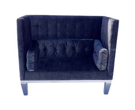 Modern Black Velvet Suede High Back and Winged Tufted Love Seat. Measures 46-1/2" x 53-1/2" x 26-5/8". From the Jupiter Islan