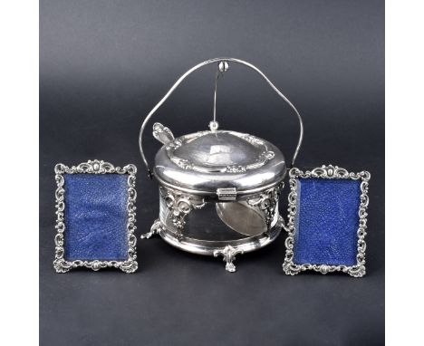 Grouping of Three (3) Sterling Silver Tableware. Includes: vintage Camusso sterling silver and glass condiment jar along with