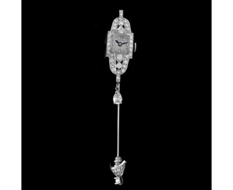 Vintage Lady's Hamilton Manual Movement Approx. 2.0 Carat TW Diamond and 18 Karat White Gold Watch now mounted as a Stick Pin