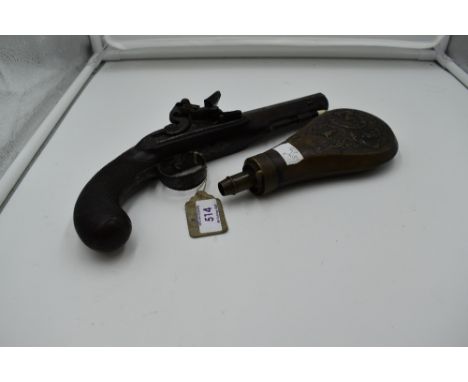 A Flintlock Pistol by Harcourt Ipswich along with a Copper Powder Flask having hunting decoration
CONDITION REPORT
Locks in b