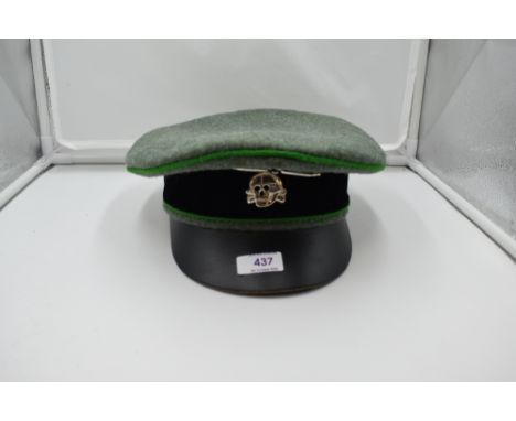 A Size 60 Replica German WW2 Green Cap with Skull and Crossbones &amp; Eagle and Swastika Replica Badges