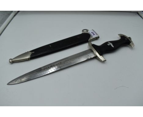 A German WW2 1934 pattern style SS Officer's dagger with 'Meine Ehre Heist Treve' engraved blade, marked on blade RZM, SS Emb