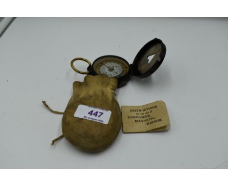 A WW1 1918 Military Compass by S Mordan &amp; Co inscribed to BP Askew RE, with instructions and small canvas bag, in working