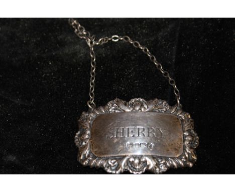 A HALLMARKED SILVER SHERRY DECANTER LABEL 