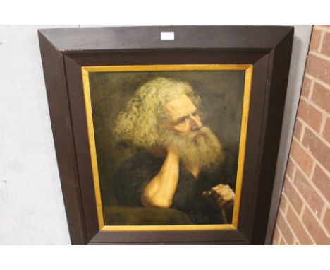 (XVII-XVIII). Old master style study of a bearded man holding a staff, thought to be St. Jerome, unsigned, oil on canvas, fra