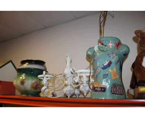 AN UNUSUAL 'BUST' LAMP CHANDELIER & TWO JARDINIERES