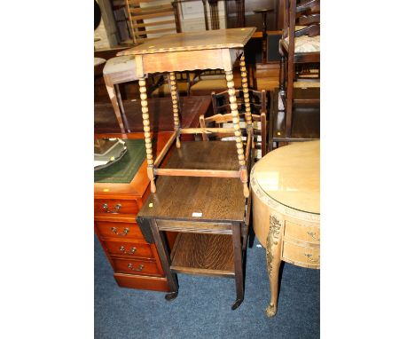 AN OAK DROPLEAF TABLE & AN OAK OCCASIONAL BOBBIN LEG TABLE (2)