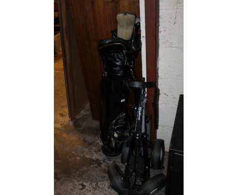A GOLD CADDY & CLUBS
