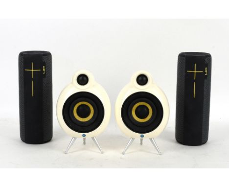 Two Ultimate Ears Bluetooth speakers, Model S-00147, together with two computer speakers (4)       One of the ultimate ears w
