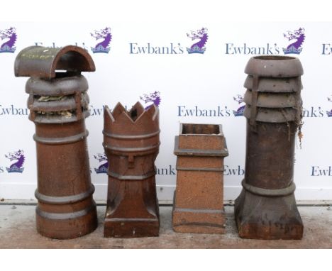 Two large pottery Chimney stacks, the tallest 109cm high and 104cm, a smaller chimney stack 60cm, and another with crown fini