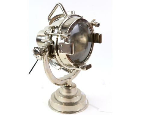20th century theatre style desk lamp, on stepped circular base, H.44cm W.33cm       PAT tested.