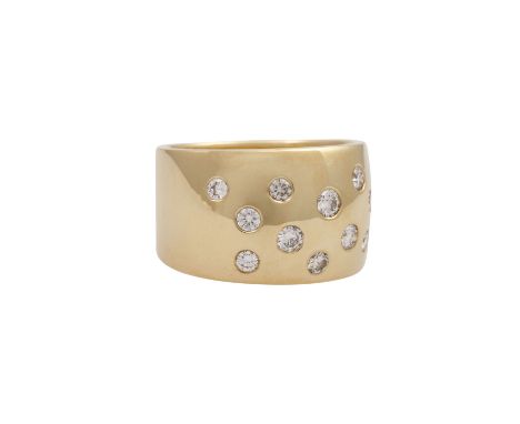 Ring mit Brillanten zus. ca. 0,60 ct, ca. WEISS-GW (H-K)/VS-SI, GG 14K, 17,8 gr, RW: 60, 20./21. Jh., minimale Tragespuren.| 