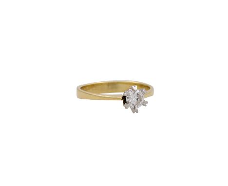 Solitärring mit Brillant von ca. 0,42 ct (punziert), ca. LGW-GW (J-K)/P1, GG/WG 14K, 2,7 g, RW: 53, 2. H. 20. Jh., leichte Tr