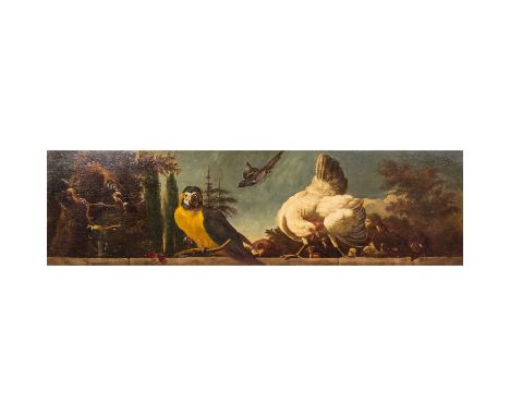 MALER DES 20. JAHRHUNDERTS "Verschiedene Vogelarten auf einer Steinmauer" Öl auf Holzplatte, HxB: 30/100 cm. Rahmen, HxB: 33/