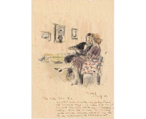 Schwimmer, Max, Maler, Graphiker und Illustrator (1895-1960). Eigh. Brief m. U. "Max Schwimmer" und annähernd blattgroßem Aqu