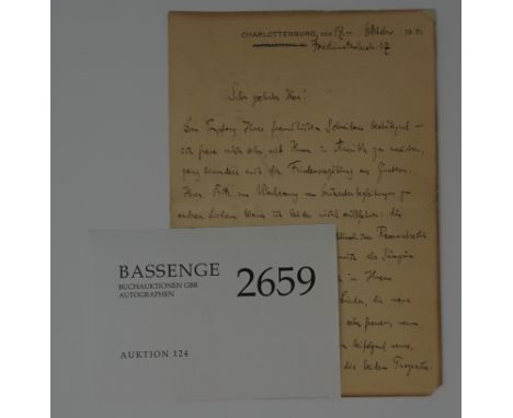 - Eigh. Brief m. U. "Dr. Richard Strauss". 2 S. 8vo. Charlottenburg bei Berlin 17.X.1903.An einen Konzertsänger. "... ich fre