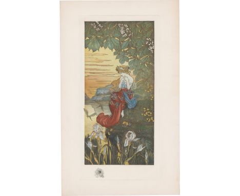 Lucas, Charles E. La femme au bord du lac. Été. Stahlstich Radierung mit Aquatinta Mischtechnik. 89,8 x 60,5 cm. Paris um 198