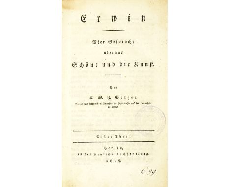 Solger, K. W. F. Erwin. Vier Gespräche über das Schöne und die Kunst. 2 Teile in 1 Bd. 262, 287 S. Halbleder d. Z. (bestoßen,