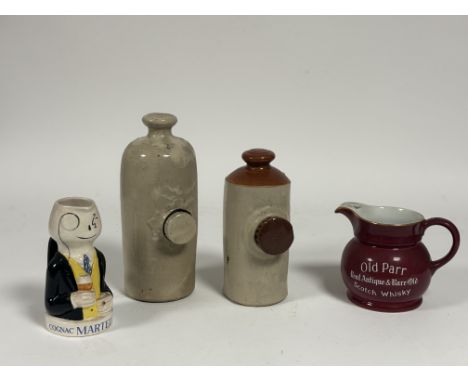 A mixed group comprising, two ceramic bedwarmers, one with brown glazing (h-27cm&nbsp; h-22cm), a Sandland pottery Cognac Mar