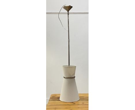 An 'Aerin Visual Comfort' contemporary pendent light fitting with linen covered shade. H115cm.&nbsp;