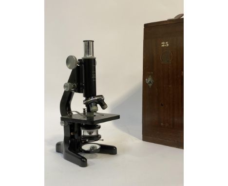 An early to mid 20th century "Kima" monocular microscope by W Watson &amp; Sons, London, in a mahogany case.&nbsp;