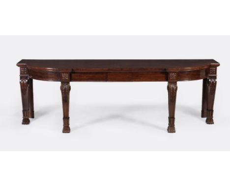 A Regency mahogany console or hall table, attributed to Gillows, circa 1815, of large proportions, the shaped top above a sec