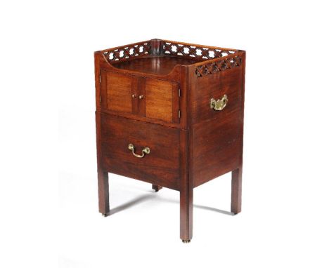 A George III mahogany night table, almost certainly by Alexander Peter, circa 1770, the rectangular top within an unusually c