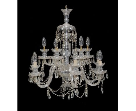 A pair of Continental moulded and cut glass twelve light chandeliers in late 18th century taste, second half 20th century, ea