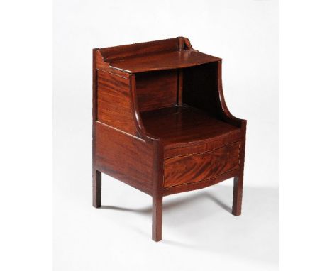 A companion pair of George III mahogany bedside tables, circa 1780, of 'Lancashire' type, each gallery section above a hinged