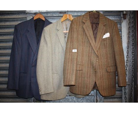 Three tweed Jackets - one Magee, herringbone brown/ green Greendale and light tan with pale blue stripe, both 40 Regular plus