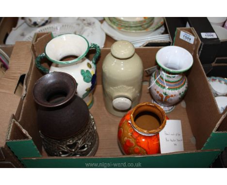 A quantity of china to include three hand painted vases: two Italian and one from Maine USA, a two piece candle light and a c