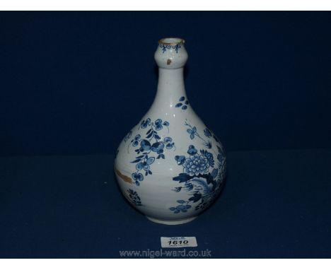 A rare English Delftware bottle, painted in blue with flowers: Liverpool or London, 1740-60; a/f