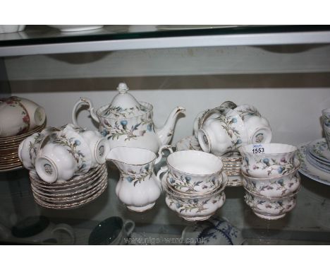 A Royal Albert 'Brigadoon' tea service for eight  with two cake plates, five sugar bowls, milk jug and teapot.