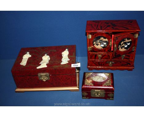Three Mother of Pearl decorated jewellery Boxes.