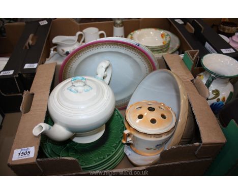 A quantity of china including cabbage plates, Worcester &amp; Spode plates, Masons Cash mixing bowl etc.