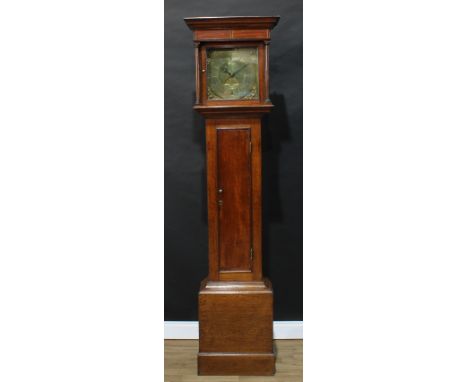 A George III oak longcase clock, 30.5cm square brass dial inscribed Woolley, Codnor, Roman and subsidiary Arabic numerals, da