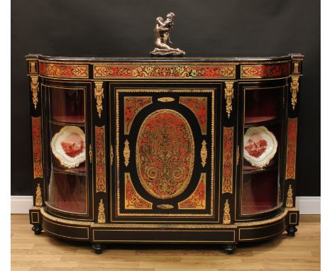 A Victorian gilt metal mounted ebonised and 'Boulle' marquetry credenza, slight break-centre top above a central panel enclos