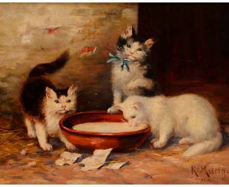 K**Murig (early 20th century)Kittens and Bowl of Milksigned, oil on panel, 20cm x 26cm 