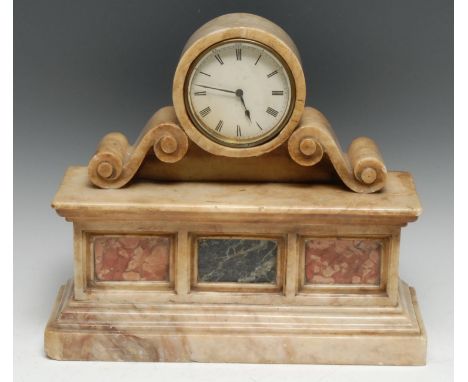 A 19th century alabster drum head library timepiece, 8.5cm circular clock dial inscribed with Roman numerals, eight-day movem