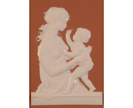 A Royal Worcester rectangular plaque, Mother and Child, modelled by Arnold Machin, limited edition 49/500. gold circle mark, 