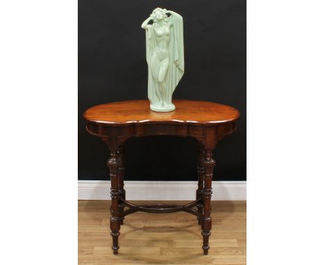 A late Victorian rosewood kidney shaped centre table, of small proportions, slightly oversailing top with moulded edge above 