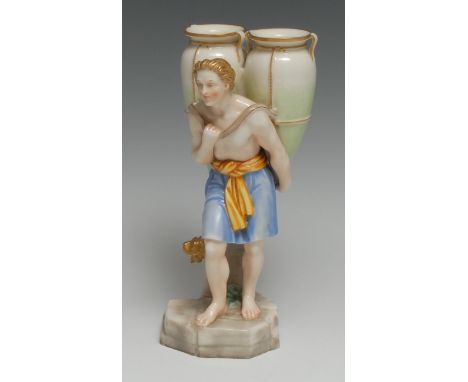 A Royal Worcester figure, of a Water Carrier, he stands, bare footed holding  amphorae on his back, canted base, 28.5cm high,