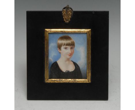 English School (early 19th century), a portrait miniature, Countess de Salis, bust length, watercolour on ivory, 7cm x 5.5cm 