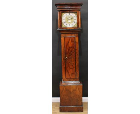 A George II walnut longcase clock, 30cm square brass dial inscribed John Richars (sic), Wisbech, silvered chapter ring, Roman