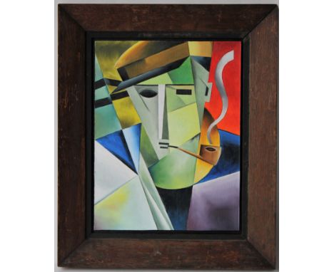 Contemporary School      Man Smoking a Pipe, A Homage to Malevich  oil on board, 27.5cm x 21cm 