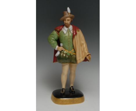 A Royal Worcester figure, Sir Walter Raleigh, after Zaccaro, painted in matt tones of green, red, white, beige, brown and bla