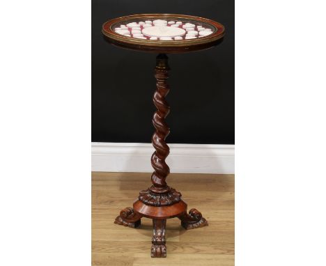 A Grand Tour style rosewood occasional table, the glazed circular top enclosing an arrangement of plaster intaglio impression